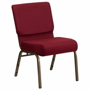 TOUGH ENOUGH SERIES 21''W STACKING CHURCH CHAIR IN BURGUNDY FABRIC - GOLD VEIN FRAME: <font color=green>FREE SHIPPING!</font>