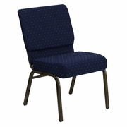 TOUGH ENOUGH SERIES 21''W STACKING CHURCH CHAIR IN NAVY BLUE DOT PATTERNED FABRIC - GOLD VEIN FRAME: <font color=green>FREE SHIPPING!</font>