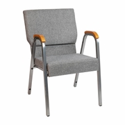 TOUGH ENOUGH SERIES 21"W STACKING WOOD ACCENT ARM CHURCH CHAIR IN GRAY FABRIC - SILVER VEIN FRAME <font color=green>FREE SHIPPING!</font>