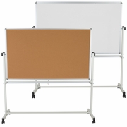 TOUGH ENOUGH SERIES 64.25"W X 64.75"H REVERSIBLE MOBILE CORK BULLETIN BOARD AND WHITE BOARD WITH PEN TRAY: <font color=green>FREE SHIPPING!</font>