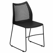 TOUGH ENOUGH SERIES 661 LB. CAPACITY BLACK STACK CHAIR WITH AIR-VENT BACK AND BLACK POWDER COATED SLED BASE: <font color=green>FREE SHIPPING!</font>