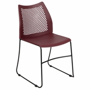TOUGH ENOUGH SERIES 661 LB. CAPACITY BURGUNDY STACK CHAIR WITH AIR-VENT BACK AND BLACK POWDER COATED SLED BASE: <font color=green>FREE SHIPPING!</font>