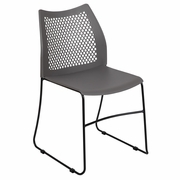 TOUGH ENOUGH SERIES 661 LB. CAPACITY GRAY STACK CHAIR WITH AIR-VENT BACK AND BLACK POWDER COATED SLED BASE: <font color=green>FREE SHIPPING!</font>