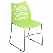 TOUGH ENOUGH SERIES 661 LB. CAPACITY GREEN STACK CHAIR WITH AIR-VENT BACK AND GRAY POWDER COATED SLED BASE: <font color=green>FREE SHIPPING!</font>