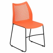 TOUGH ENOUGH SERIES 661 LB. CAPACITY ORANGE STACK CHAIR WITH AIR-VENT BACK AND BLACK POWDER COATED SLED BASE <font color=green>FREE SHIPPING!</font>