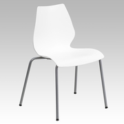 TOUGH ENOUGH SERIES 770 LB. CAPACITY WHITE STACK CHAIR WITH LUMBAR SUPPORT AND SILVER FRAME: <font color=green>FREE SHIPPING!</font>