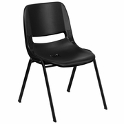 TOUGH ENOUGH SERIES 880 LB. CAPACITY BLACK ERGONOMIC SHELL STACK CHAIR WITH BLACK FRAME: <font color=green>FREE SHIPPING!</font>