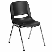 TOUGH ENOUGH SERIES 880 LB. CAPACITY BLACK ERGONOMIC SHELL STACK CHAIR WITH CHROME FRAME AND 18'' SEAT HEIGHT: <font color=green>FREE SHIPPING!</font>