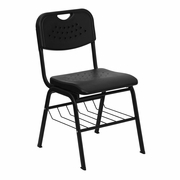 TOUGH ENOUGH SERIES 880 LB. CAPACITY BLACK PLASTIC CHAIR WITH BLACK FRAME AND BOOK BASKET: <font color=green>FREE SHIPPING!</font>