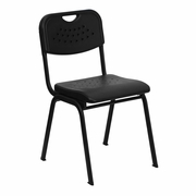 TOUGH ENOUGH SERIES 880 LB. CAPACITY BLACK PLASTIC STACK CHAIR WITH OPEN BACK AND BLACK FRAME: <font color=green>FREE SHIPPING!</font>