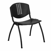 TOUGH ENOUGH SERIES 880 LB. CAPACITY BLACK PLASTIC STACK CHAIR WITH OVAL CUTOUT BACK AND BLACK FRAME: <font color=green>FREE SHIPPING!</font>