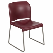 TOUGH ENOUGH SERIES 880 LB. CAPACITY BURGUNDY FULL BACK CONTOURED STACK CHAIR WITH GRAY POWDER COATED SLED BASE: <font color=green>FREE SHIPPING!</font>