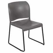 TOUGH ENOUGH SERIES 880 LB. CAPACITY GRAY FULL BACK CONTOURED STACK CHAIR WITH BLACK POWDER COATED SLED BASE: <font color=green>FREE SHIPPING!</font>