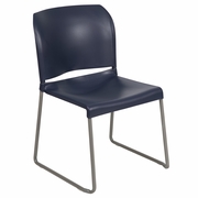 TOUGH ENOUGH SERIES 880 LB. CAPACITY NAVY FULL BACK CONTOURED STACK CHAIR WITH GRAY POWDER COATED SLED BASE <font color=green>FREE SHIPPING!</font>