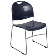 TOUGH ENOUGH SERIES 880 LB. CAPACITY NAVY ULTRA-COMPACT STACK CHAIR WITH SILVER POWDER COATED FRAME: <font color=green>FREE SHIPPING!</font>