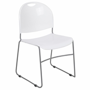 TOUGH ENOUGH SERIES 880 LB. CAPACITY WHITE ULTRA-COMPACT STACK CHAIR WITH SILVER POWDER COATED FRAME: <font color=green>FREE SHIPPING!</font>