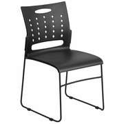 TOUGH ENOUGH SERIES 881 LB. CAPACITY BLACK SLED BASE STACK CHAIR WITH AIR-VENT BACK: <font color=green>FREE SHIPPING!</font>