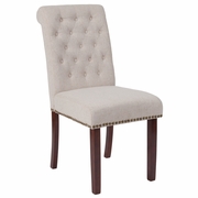 TOUGH ENOUGH SERIES BEIGE FABRIC PARSONS CHAIR WITH ROLLED BACK, ACCENT NAIL TRIM AND WALNUT FINISH: <font color=green>FREE SHIPPING!</font>