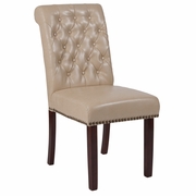 TOUGH ENOUGH SERIES BEIGE LEATHERSOFT PARSONS CHAIR WITH ROLLED BACK, ACCENT NAIL TRIM AND WALNUT FINISH: <font color=green>FREE SHIPPING!</font>