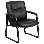TOUGH ENOUGH SERIES BIG & TALL 500 LB. RATED BLACK LEATHERSOFT EXECUTIVE SIDE RECEPTION CHAIR WITH SLED BASE: <font color=green>FREE SHIPPING!</font>