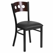 TOUGH ENOUGH SERIES BLACK 3 CIRCLE BACK METAL RESTAURANT CHAIR - WALNUT WOOD BACK, BLACK VINYL SEAT <font color=green>FREE SHIPPING!</font>