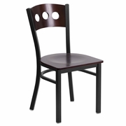 TOUGH ENOUGH SERIES BLACK 3 CIRCLE BACK METAL RESTAURANT CHAIR - WALNUT WOOD BACK & SEAT: <font color=green>FREE SHIPPING!</font>