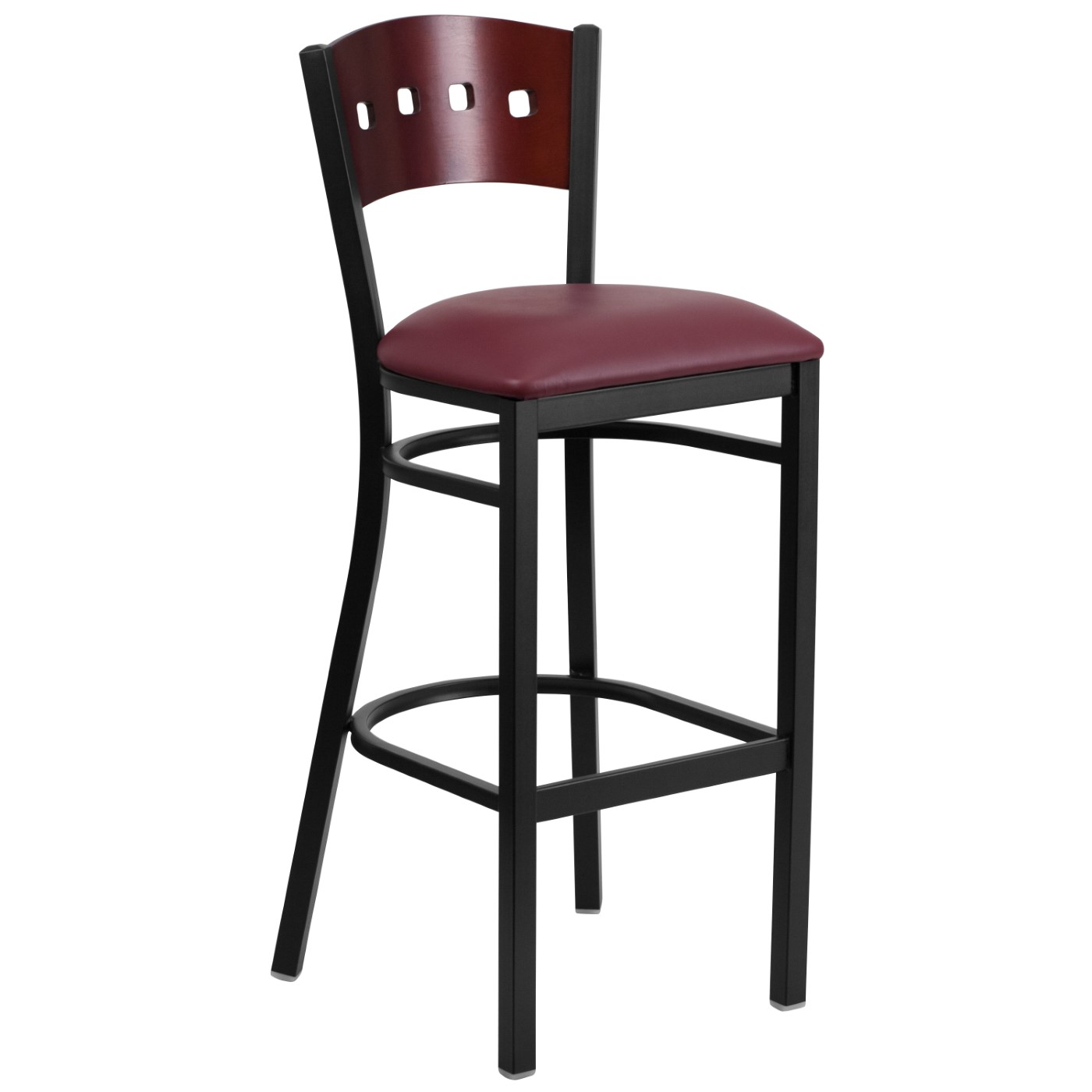 TOUGH ENOUGH SERIES BLACK 4 SQUARE BACK METAL RESTAURANT BARSTOOL - MAHOGANY WOOD BACK, BURGUNDY VINYL SEAT <font color=green>FREE SHIPPING!</font> TOUGH ENOUGH SERIES BLACK 4 SQUARE BACK METAL RESTAURANT BARSTOOL - MAHOGANY WOOD BACK, BURGUNDY VINYL SEAT <font color=green>FREE SHIPPING!</font>
