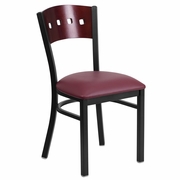 TOUGH ENOUGH SERIES BLACK 4 SQUARE BACK METAL RESTAURANT CHAIR - MAHOGANY WOOD BACK, BURGUNDY VINYL SEAT: <font color=green>FREE SHIPPING!</font>