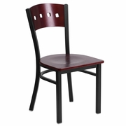 TOUGH ENOUGH SERIES BLACK 4 SQUARE BACK METAL RESTAURANT CHAIR - MAHOGANY WOOD BACK & SEAT: <font color=green>FREE SHIPPING!</font>