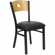 TOUGH ENOUGH SERIES BLACK CIRCLE BACK METAL RESTAURANT CHAIR - NATURAL WOOD BACK, BLACK VINYL SEAT <font color=green>FREE SHIPPING!</font>
