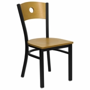 TOUGH ENOUGH SERIES BLACK CIRCLE BACK METAL RESTAURANT CHAIR - NATURAL WOOD BACK & SEAT: <font color=green>FREE SHIPPING!</font>