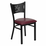 TOUGH ENOUGH SERIES BLACK COFFEE BACK METAL RESTAURANT CHAIR - BURGUNDY VINYL SEAT: <font color=green>FREE SHIPPING!</font>