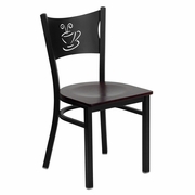 TOUGH ENOUGH SERIES BLACK COFFEE BACK METAL RESTAURANT CHAIR - MAHOGANY WOOD SEAT: <font color=green>FREE SHIPPING!</font>