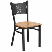 TOUGH ENOUGH SERIES BLACK COFFEE BACK METAL RESTAURANT CHAIR - NATURAL WOOD SEAT <font color=green>FREE SHIPPING!</font>
