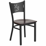 TOUGH ENOUGH SERIES BLACK COFFEE BACK METAL RESTAURANT CHAIR - WALNUT WOOD SEAT: <font color=green>FREE SHIPPING!</font>