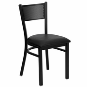 TOUGH ENOUGH SERIES BLACK GRID BACK METAL RESTAURANT CHAIR - BLACK VINYL SEAT <font color=green>FREE SHIPPING!</font>