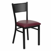 TOUGH ENOUGH SERIES BLACK GRID BACK METAL RESTAURANT CHAIR - BURGUNDY VINYL SEAT <font color=green>FREE SHIPPING!</font>