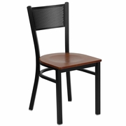 TOUGH ENOUGH SERIES BLACK GRID BACK METAL RESTAURANT CHAIR - CHERRY WOOD SEAT <font color=green>FREE SHIPPING!</font>