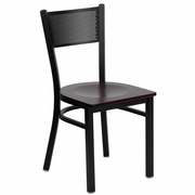 TOUGH ENOUGH SERIES BLACK GRID BACK METAL RESTAURANT CHAIR - MAHOGANY WOOD SEAT <font color=green>FREE SHIPPING!</font>