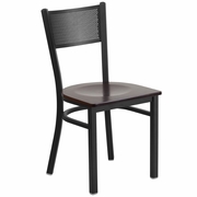 TOUGH ENOUGH SERIES BLACK GRID BACK METAL RESTAURANT CHAIR - WALNUT WOOD SEAT <font color=green>FREE SHIPPING!</font>