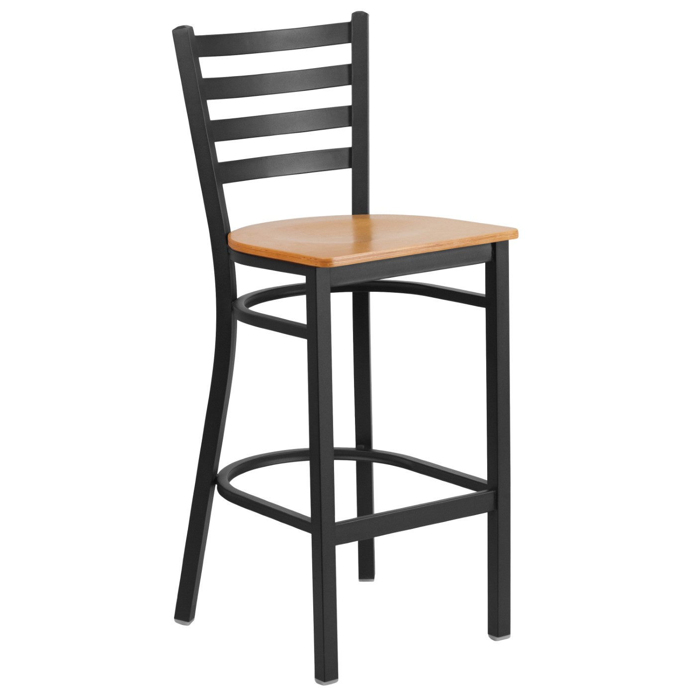 TOUGH ENOUGH SERIES BLACK LADDER BACK METAL RESTAURANT BARSTOOL - NATURAL WOOD SEAT: <font color=green>FREE SHIPPING!</font> TOUGH ENOUGH SERIES BLACK LADDER BACK METAL RESTAURANT BARSTOOL - NATURAL WOOD SEAT: <font color=green>FREE SHIPPING!</font>