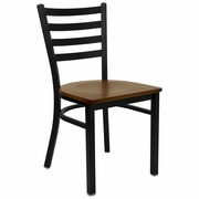 TOUGH ENOUGH SERIES BLACK LADDER BACK METAL RESTAURANT CHAIR - CHERRY WOOD SEAT <font color=green>FREE SHIPPING!</font>