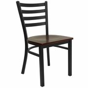 TOUGH ENOUGH SERIES BLACK LADDER BACK METAL RESTAURANT CHAIR - MAHOGANY WOOD SEAT: <font color=green>FREE SHIPPING!</font>