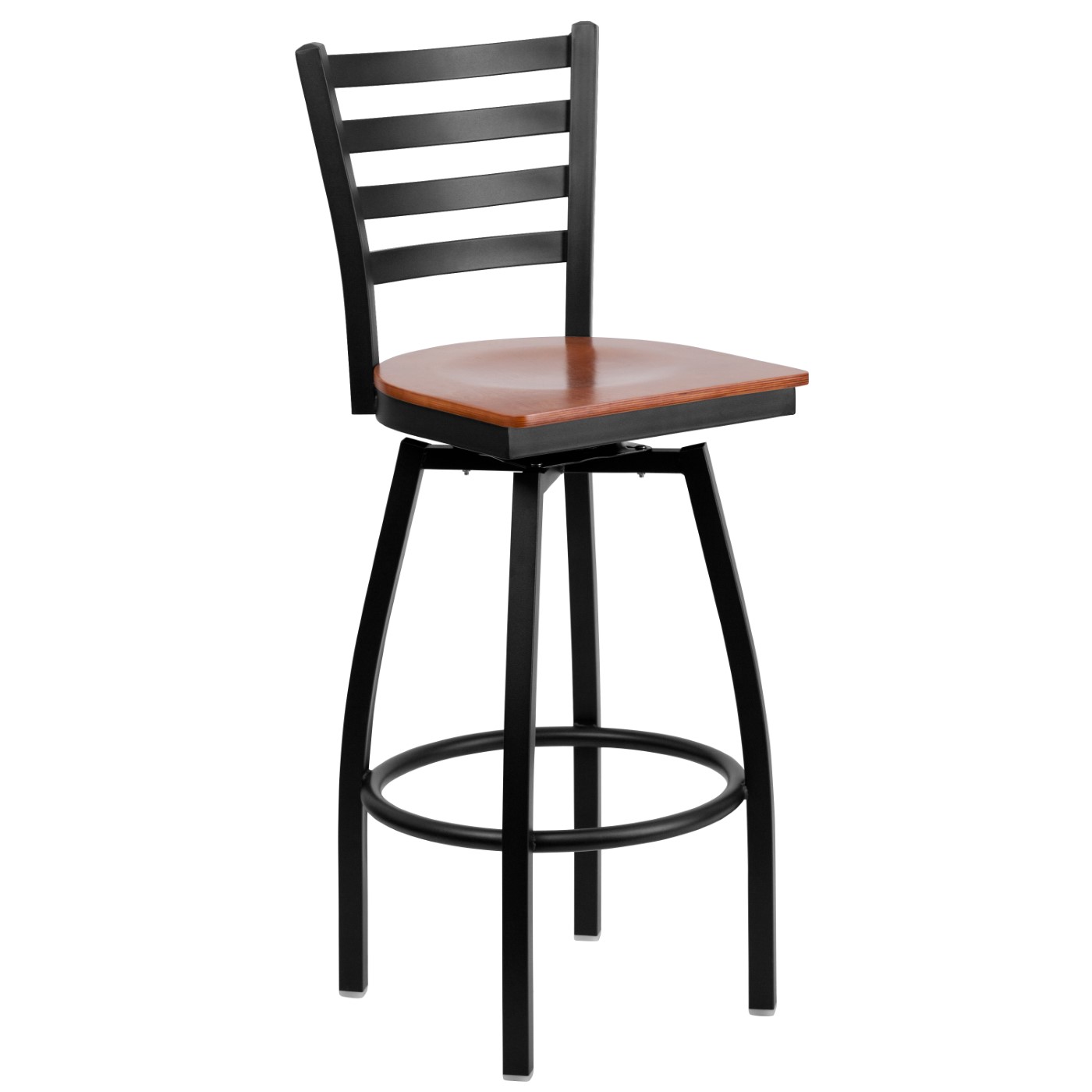 TOUGH ENOUGH SERIES BLACK LADDER BACK SWIVEL METAL BARSTOOL - CHERRY WOOD SEAT <font color=green>FREE SHIPPING!</font> TOUGH ENOUGH SERIES BLACK LADDER BACK SWIVEL METAL BARSTOOL - CHERRY WOOD SEAT <font color=green>FREE SHIPPING!</font>