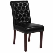 TOUGH ENOUGH SERIES BLACK LEATHERSOFT PARSONS CHAIR WITH ROLLED BACK, ACCENT NAIL TRIM AND WALNUT FINISH <font color=green>FREE SHIPPING!</font>