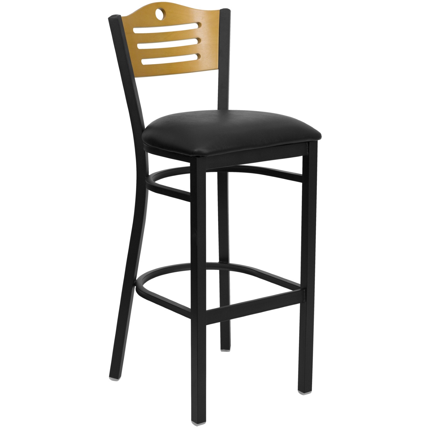 TOUGH ENOUGH SERIES BLACK SLAT BACK METAL RESTAURANT BARSTOOL - NATURAL WOOD BACK, BLACK VINYL SEAT <font color=green>FREE SHIPPING!</font> TOUGH ENOUGH SERIES BLACK SLAT BACK METAL RESTAURANT BARSTOOL - NATURAL WOOD BACK, BLACK VINYL SEAT <font color=green>FREE SHIPPING!</font>