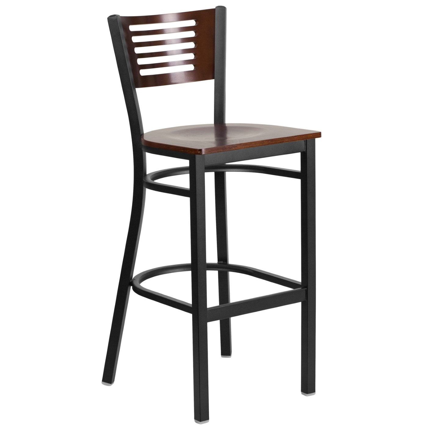 TOUGH ENOUGH SERIES BLACK SLAT BACK METAL RESTAURANT BARSTOOL - WALNUT WOOD BACK & SEAT: <font color=green>FREE SHIPPING!</font> TOUGH ENOUGH SERIES BLACK SLAT BACK METAL RESTAURANT BARSTOOL - WALNUT WOOD BACK & SEAT: <font color=green>FREE SHIPPING!</font>