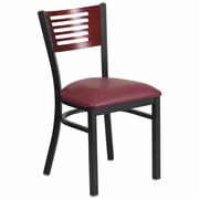 TOUGH ENOUGH SERIES BLACK SLAT BACK METAL RESTAURANT CHAIR - MAHOGANY WOOD BACK, BURGUNDY VINYL SEAT <font color=green>FREE SHIPPING!</font>