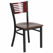 TOUGH ENOUGH SERIES BLACK SLAT BACK METAL RESTAURANT CHAIR - MAHOGANY WOOD BACK & SEAT: <font color=green>FREE SHIPPING!</font>