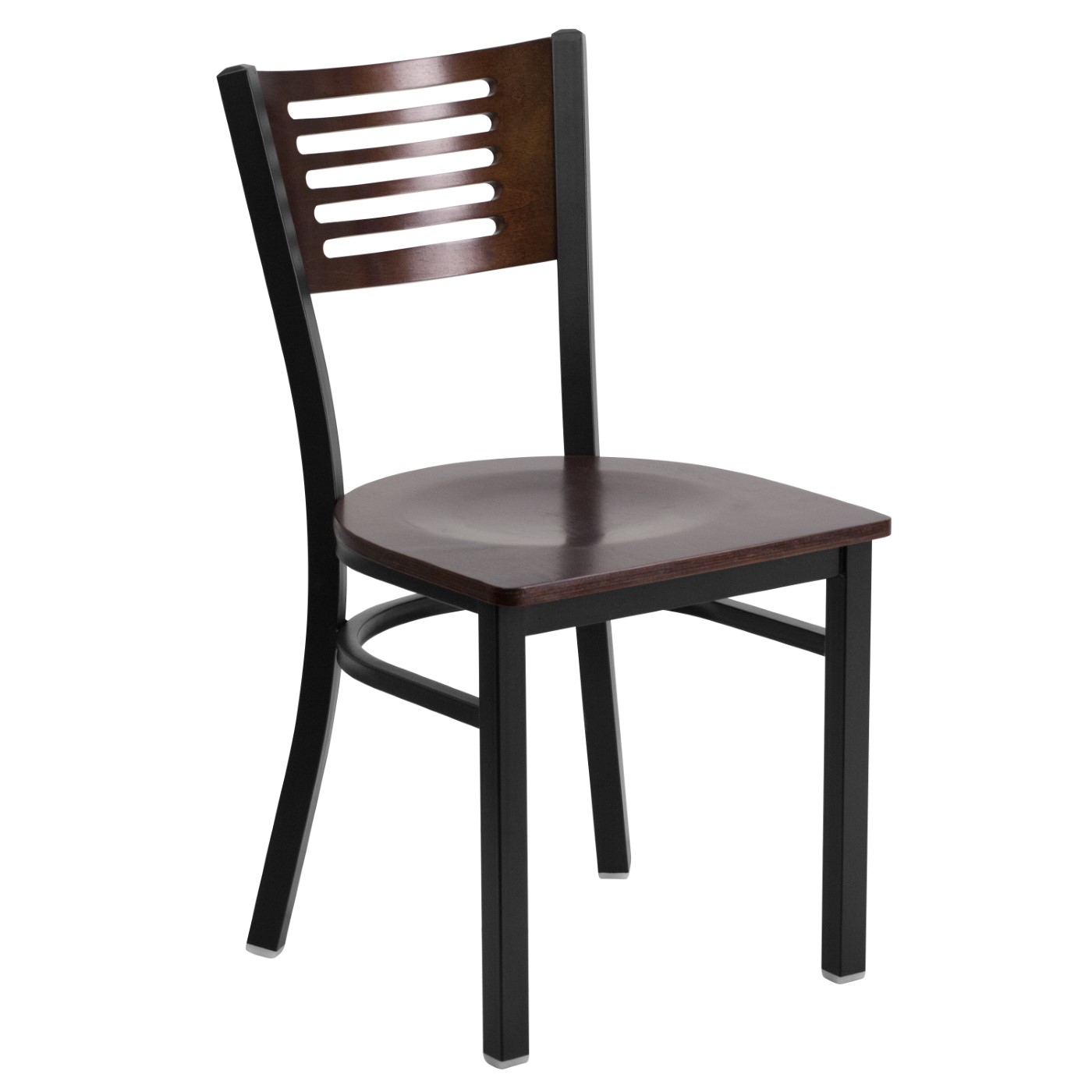 TOUGH ENOUGH SERIES BLACK SLAT BACK METAL RESTAURANT CHAIR - WALNUT WOOD BACK & SEAT <font color=green>FREE SHIPPING!</font> TOUGH ENOUGH SERIES BLACK SLAT BACK METAL RESTAURANT CHAIR - WALNUT WOOD BACK & SEAT <font color=green>FREE SHIPPING!</font>